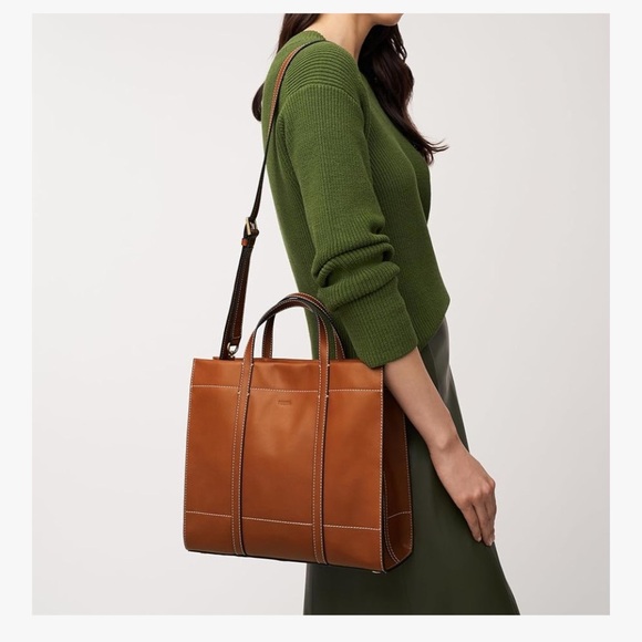 Fossil Carmen Brown Leather Tote Bag - Picture 2 of 12